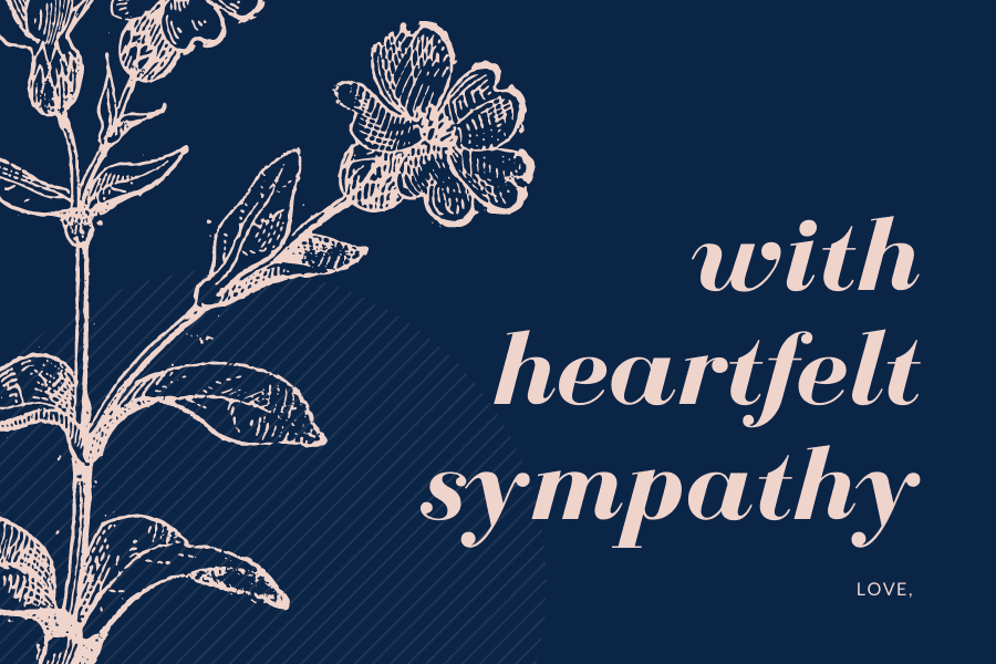 With Heartfelt Sympathy - Basic Sympathy Wish on Black Background With Flower Outline