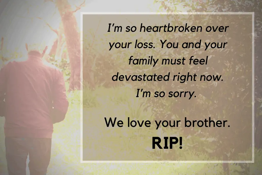 RIP Message for loss of brother - I'm so heartbroken over your loss. You and your family must feel devastated right now. I'm so sorry. We love your brother. RIP!