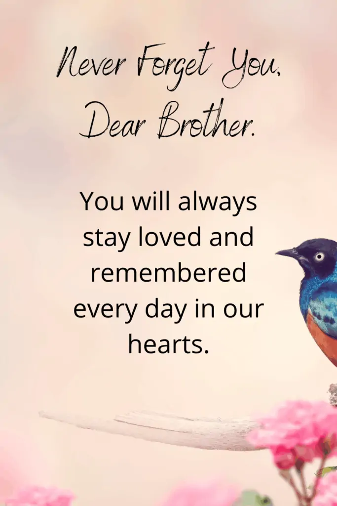 My Brother Passed Away Message - You will always stay loved and remembered every day in our hearts - Never forget you, dear brother.