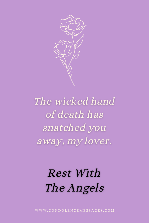The wicked hand of death has snatched you away, my lover. Rest with Angels. 