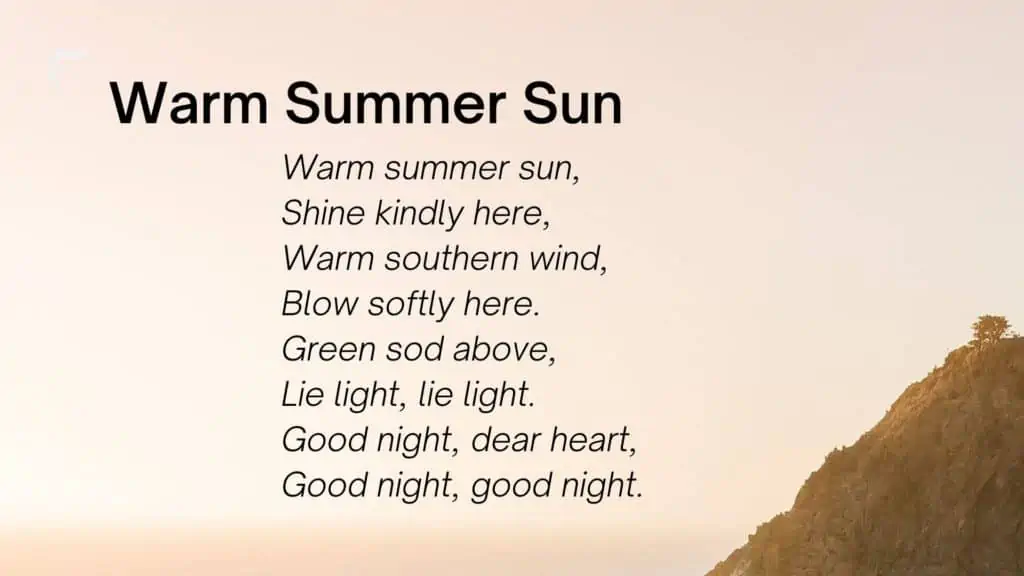 Short Funeral Poem - Warm Summer Sun - by Walt Whitman
