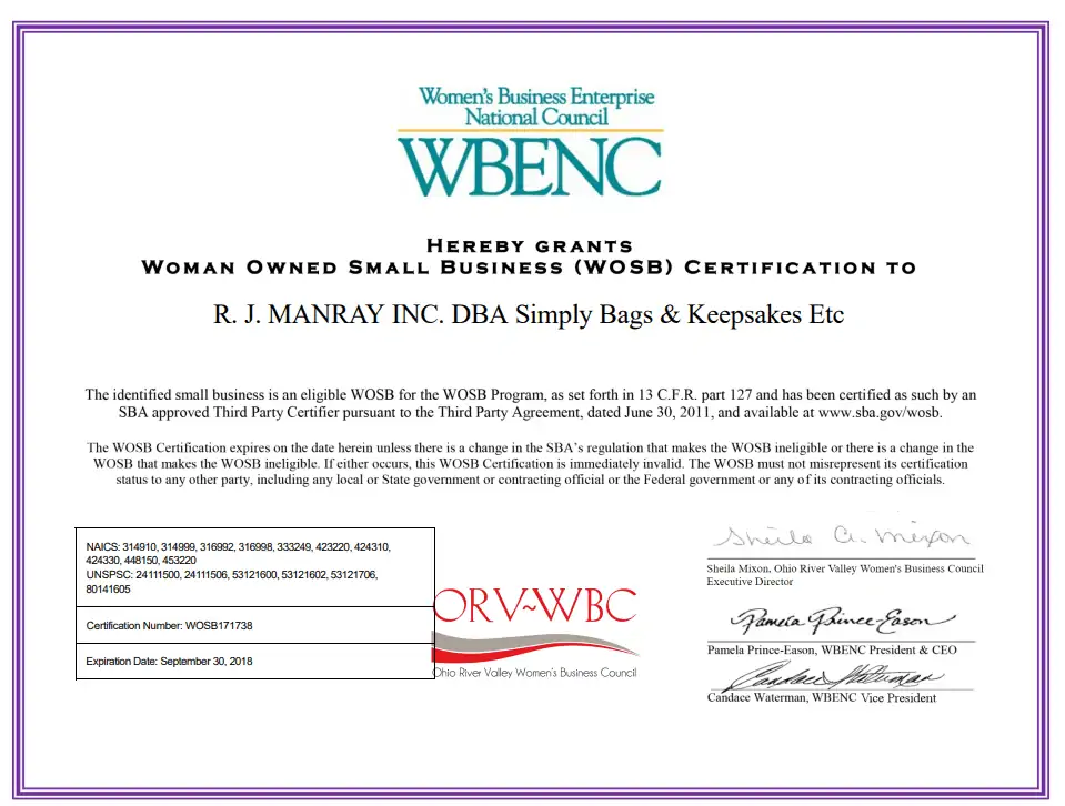 RJ Manray Women's Business Enterprise National Council (WBENC) Certification