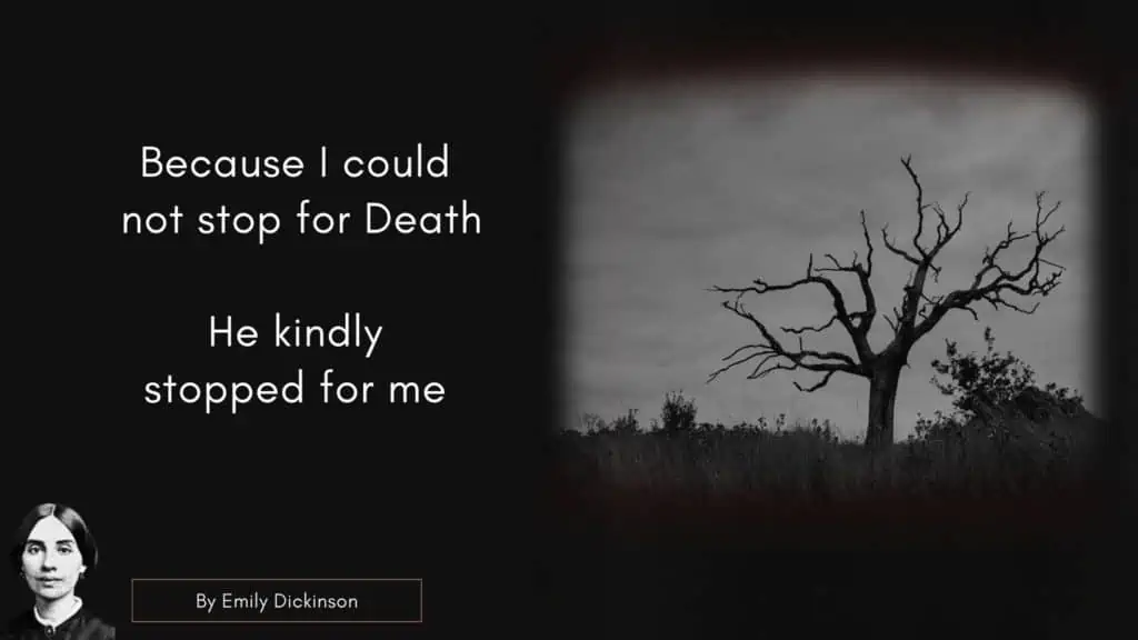 Emily Dickinson Quote - Because I could not stop for Death –
He kindly stopped for me –