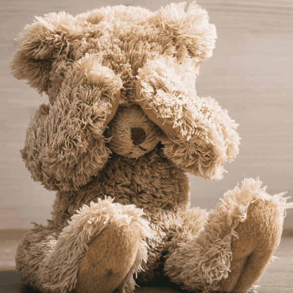 Teddy Bear cpvering eyes - Grief Poem for Loss of a Child