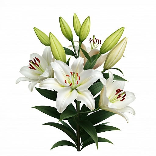 White lilies primarily symbolize:

Purity and Innocence: Their pristine color evokes a sense of purity and innocence, often associated with the soul's transition to the afterlife.   

Rebirth and Renewal: The white lily's association with Easter and the resurrection of Christ also symbolizes rebirth and the renewal of the soul.   

Sympathy and Condolences: Due to their association with purity and rebirth, white lilies are often used to express condolences and sympathy for the bereaved, offering a message of peace and hope.

 